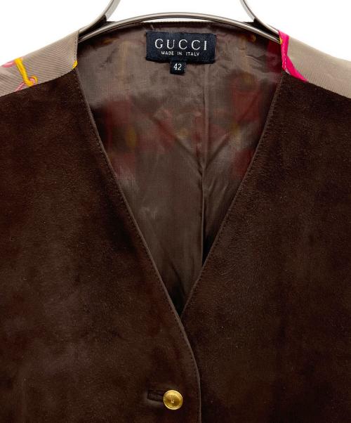 GUCCI（グッチ）GUCCI (グッチ) スウェード切替ベスト ブラウン サイズ:42の古着・服飾アイテム