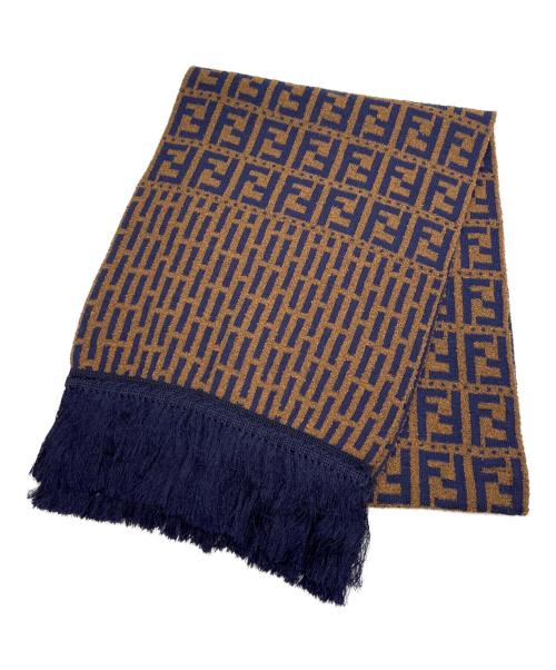 FENDI（フェンディ）FENDI (フェンディ) パイル地マフラー ブルー×ブラウンの古着・服飾アイテム