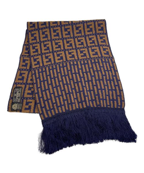FENDI（フェンディ）FENDI (フェンディ) パイル地マフラー ブルー×ブラウンの古着・服飾アイテム
