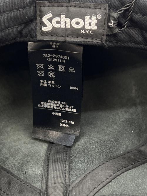 Schott（ショット）Schott (ショット) レザー ニュースボーイキャップ ブラック サイズ:Lの古着・服飾アイテム
