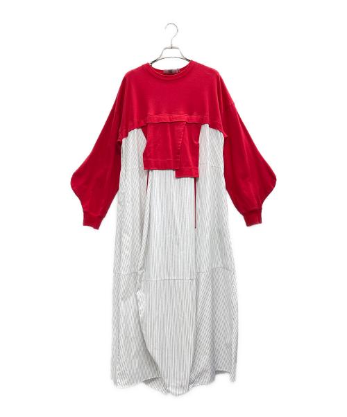 nagonstans（ナゴンスタンス）nagonstans (ナゴンスタンス) 天竺カットソーコンビドレス レッド×ホワイト サイズ:Mの古着・服飾アイテム