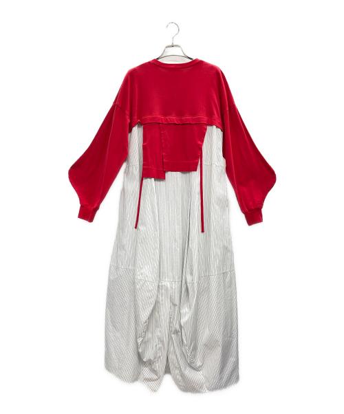 nagonstans（ナゴンスタンス）nagonstans (ナゴンスタンス) 天竺カットソーコンビドレス レッド×ホワイト サイズ:Mの古着・服飾アイテム
