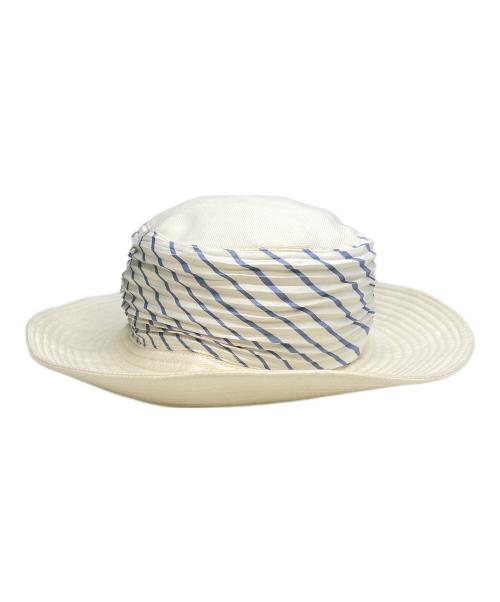 HERMES（エルメス）HERMES (エルメス) プリーツスカーフハット ホワイト×ブルー サイズ:59の古着・服飾アイテム