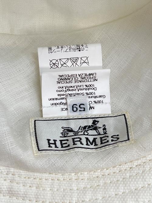 HERMES（エルメス）HERMES (エルメス) プリーツスカーフハット ホワイト×ブルー サイズ:59の古着・服飾アイテム