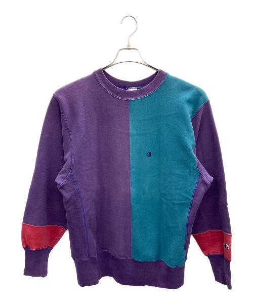 Champion（チャンピオン）Champion (チャンピオン) クルーネックスウェット パープル×グリーン サイズ:LARGEの古着・服飾アイテム
