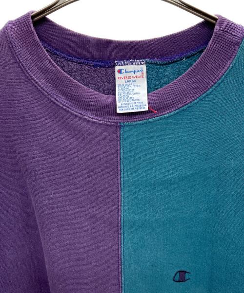 Champion（チャンピオン）Champion (チャンピオン) クルーネックスウェット パープル×グリーン サイズ:LARGEの古着・服飾アイテム