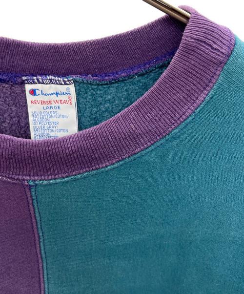 Champion（チャンピオン）Champion (チャンピオン) クルーネックスウェット パープル×グリーン サイズ:LARGEの古着・服飾アイテム