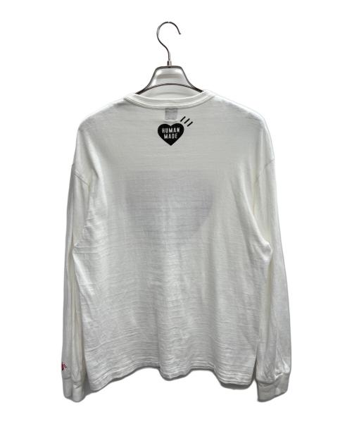 HUMAN MADE（ヒューマンメイド）HUMAN MADE (ヒューマンメイド) 長袖カットソー ホワイト×レッド サイズ:ＸＬの古着・服飾アイテム