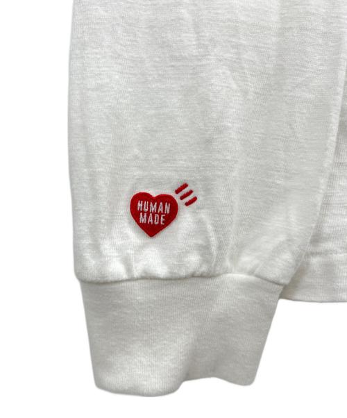 HUMAN MADE（ヒューマンメイド）HUMAN MADE (ヒューマンメイド) 長袖カットソー ホワイト×レッド サイズ:ＸＬの古着・服飾アイテム