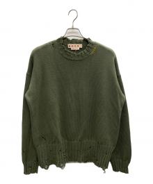 MARNI（マルニ）の古着「コットン ダメージ クルーネックニット」｜グリーン