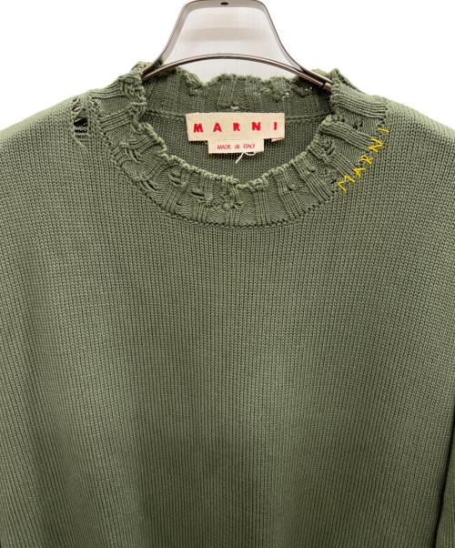 MARNI（マルニ）MARNI (マルニ) コットン ダメージ クルーネックニット グリーン サイズ:48の古着・服飾アイテム