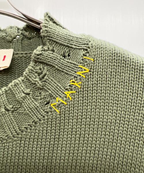 MARNI（マルニ）MARNI (マルニ) コットン ダメージ クルーネックニット グリーン サイズ:48の古着・服飾アイテム