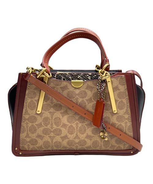 COACH（コーチ）COACH (コーチ) 2WAYバッグ ドリーマー シグネチャー キャンバス ウィズスネークスキン ディテール ボルドー×ベージュの古着・服飾アイテム