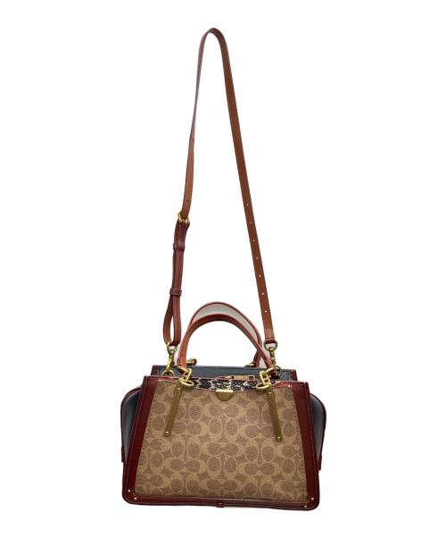 COACH（コーチ）COACH (コーチ) 2WAYバッグ ドリーマー シグネチャー キャンバス ウィズスネークスキン ディテール ボルドー×ベージュの古着・服飾アイテム