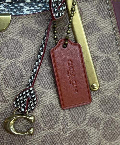 COACH（コーチ）COACH (コーチ) 2WAYバッグ ドリーマー シグネチャー キャンバス ウィズスネークスキン ディテール ボルドー×ベージュの古着・服飾アイテム
