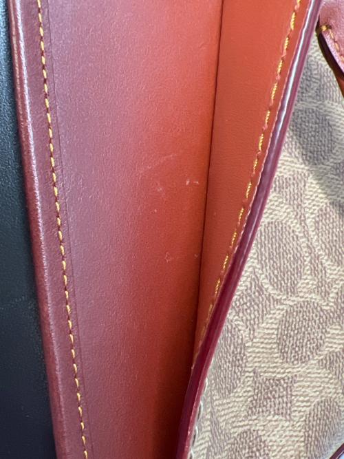 COACH（コーチ）COACH (コーチ) 2WAYバッグ ドリーマー シグネチャー キャンバス ウィズスネークスキン ディテール ボルドー×ベージュの古着・服飾アイテム