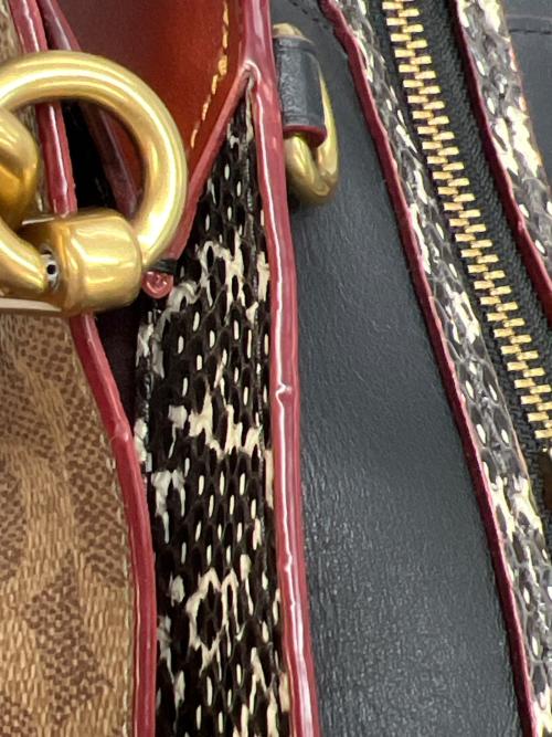 COACH（コーチ）COACH (コーチ) 2WAYバッグ ドリーマー シグネチャー キャンバス ウィズスネークスキン ディテール ボルドー×ベージュの古着・服飾アイテム