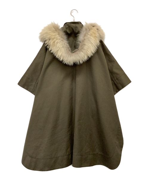 DRAWER（ドゥロワー）DRAWER (ドゥロワー) ファーフードポンチョ グリーン サイズ:記載なしの古着・服飾アイテム