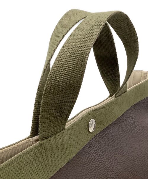 Herve Chapelier（エルベシャプリエ）Herve Chapelier (エルベシャプリエ) リュクス舟型レザートートバッグ ブラウン×カーキの古着・服飾アイテム