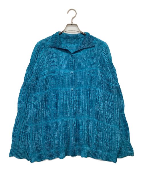 ISSEY MIYAKE（イッセイミヤケ）ISSEY MIYAKE (イッセイミヤケ) プリーツ加工カーディガン スカイブルー サイズ:2の古着・服飾アイテム