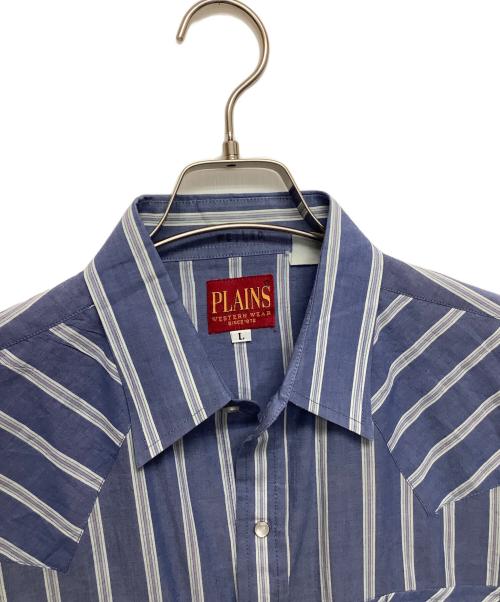 PLAINS（プレーン）PLAINS (プレーン) ウエスタンストライプシャツ ブルー サイズ:Lの古着・服飾アイテム