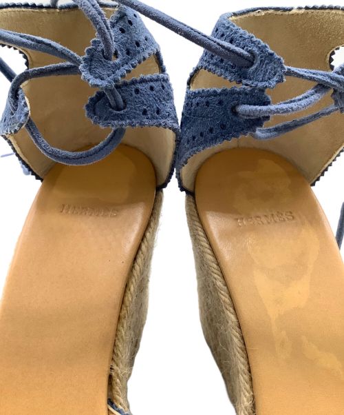HERMES（エルメス）HERMES (エルメス) ウェッジソールサンダル ブルー×ベージュ サイズ:35の古着・服飾アイテム