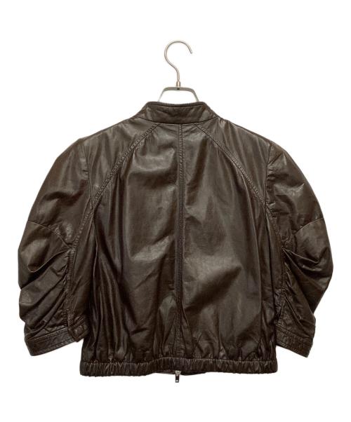 MIU MIU（ミュウミュウ）MIU MIU (ミュウミュウ) 5分袖レザージャケット ブラウン サイズ:40の古着・服飾アイテム