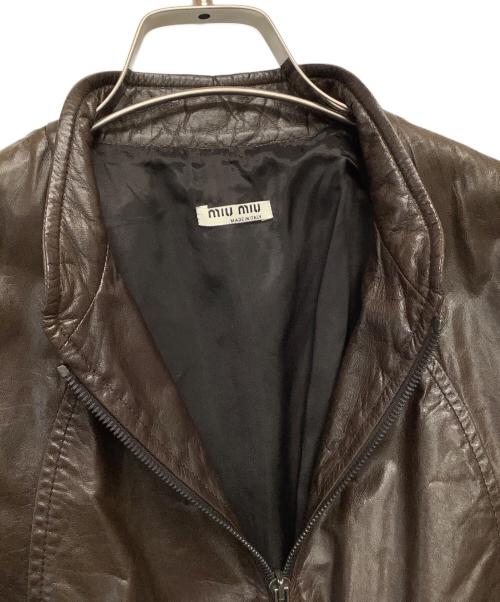 MIU MIU（ミュウミュウ）MIU MIU (ミュウミュウ) 5分袖レザージャケット ブラウン サイズ:40の古着・服飾アイテム