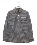 stussyステューシー）の古着「ワークシャツ」｜ブラック×ホワイト
