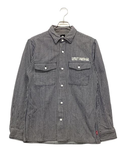 stussy（ステューシー）stussy (ステューシー) ワークシャツ ブラック×ホワイト サイズ:Mの古着・服飾アイテム