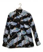PAPASパパス）の古着「総柄シャツ」｜ブラック×ブルー