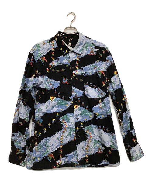 PAPAS（パパス）PAPAS (パパス) 総柄シャツ ブラック×ブルー サイズ:Lの古着・服飾アイテム