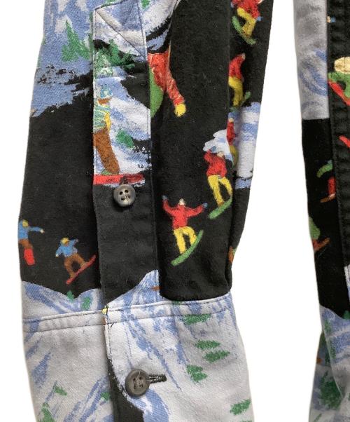 PAPAS（パパス）PAPAS (パパス) 総柄シャツ ブラック×ブルー サイズ:Lの古着・服飾アイテム