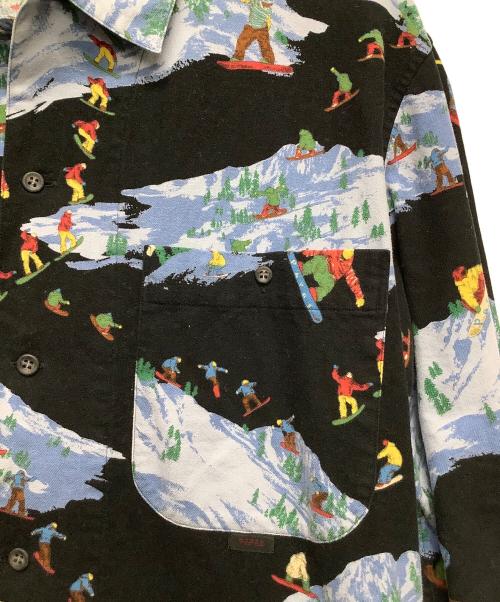 PAPAS（パパス）PAPAS (パパス) 総柄シャツ ブラック×ブルー サイズ:Lの古着・服飾アイテム