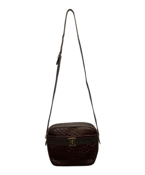 Salvatore Ferragamo（サルヴァトーレ フェラガモ）Salvatore Ferragamo (サルヴァトーレ フェラガモ) 型押しショルダーバッグ ブラウンの古着・服飾アイテム