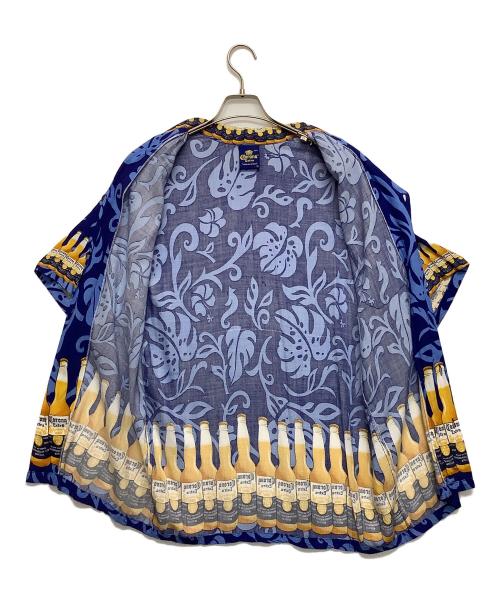 CORONA（コロナ）CORONA (コロナ) オープンカラーシャツ ブルー×イエロー サイズ:XLの古着・服飾アイテム