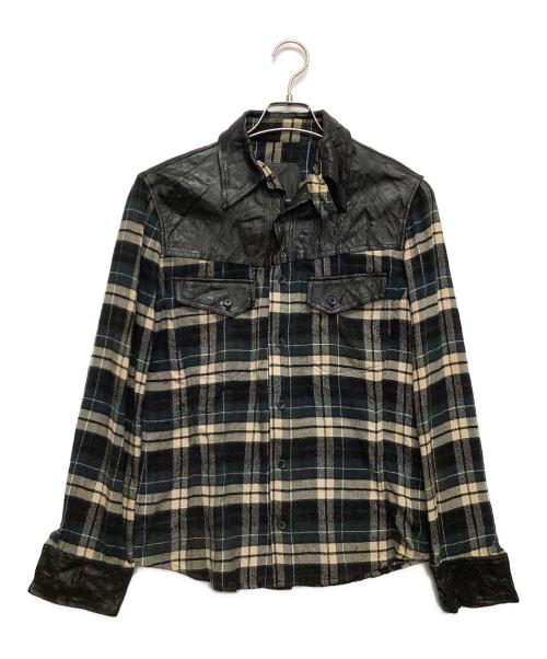 ISAMU KATAYAMA BACKLASH（イサムカタヤマ・バックラッシュ）ISAMU KATAYAMA BACKLASH (イサムカタヤマ・バックラッシュ) レザー切替ウェスタンシャツ グリーン サイズ:Mの古着・服飾アイテム