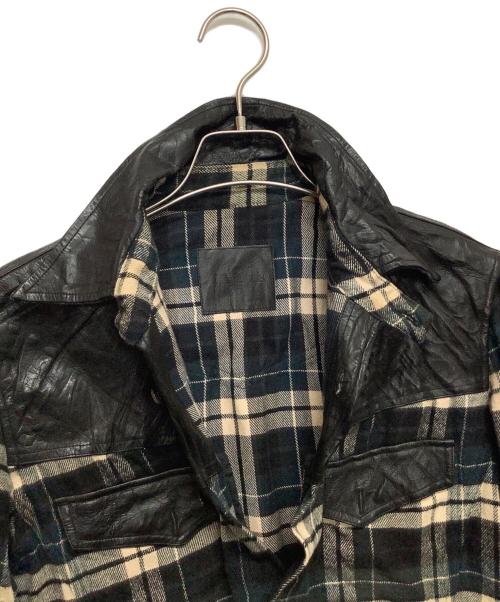 ISAMU KATAYAMA BACKLASH（イサムカタヤマ・バックラッシュ）ISAMU KATAYAMA BACKLASH (イサムカタヤマ・バックラッシュ) レザー切替ウェスタンシャツ グリーン サイズ:Mの古着・服飾アイテム