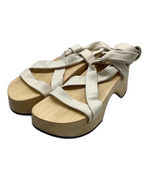JIL SANDER（ジルサンダー）JIL SANDER (ジルサンダー) ウッドサンダル ナチュラル×ホワイト サイズ:36の古着・服飾アイテム