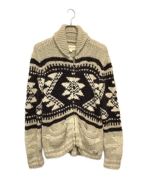 RALPH LAUREN（ラルフローレン）RALPH LAUREN (ラルフローレン) ニットジャケット ベージュ×ブラウン サイズ:Mの古着・服飾アイテム