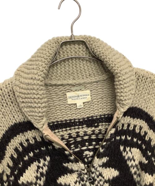 RALPH LAUREN（ラルフローレン）RALPH LAUREN (ラルフローレン) ニットジャケット ベージュ×ブラウン サイズ:Mの古着・服飾アイテム
