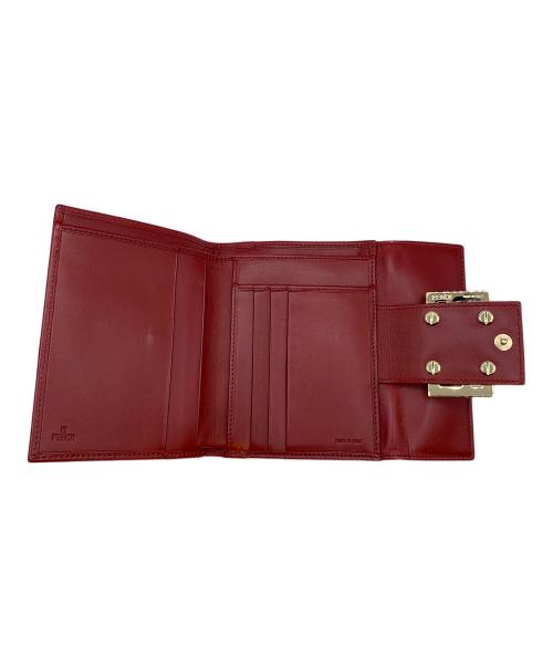 FENDI（フェンディ）FENDI (フェンディ) 2つ折り財布　FENDI　ズッキーノ ベージュ×レッドの古着・服飾アイテム