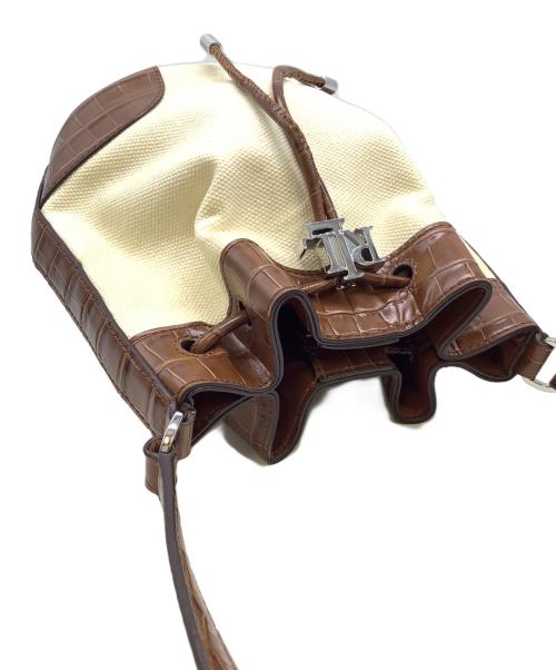 LAUREN RALPH LAUREN（ローレンラルフローレン）LAUREN RALPH LAUREN (ローレンラルフローレン) 巾着ショルダーバッグ アイボリー×ブラウンの古着・服飾アイテム