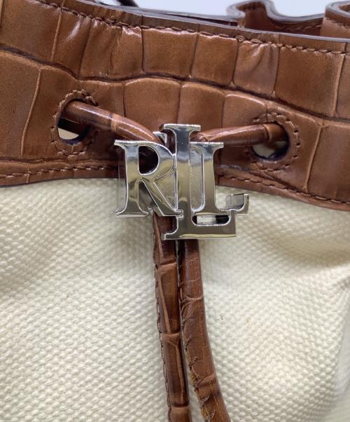 LAUREN RALPH LAUREN（ローレンラルフローレン）LAUREN RALPH LAUREN (ローレンラルフローレン) 巾着ショルダーバッグ アイボリー×ブラウンの古着・服飾アイテム