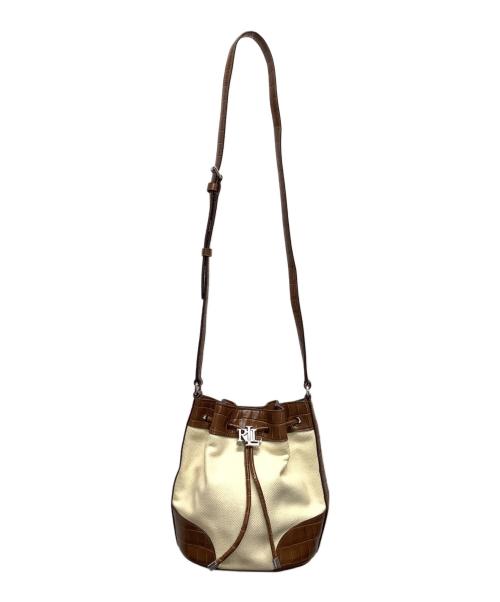 LAUREN RALPH LAUREN（ローレンラルフローレン）LAUREN RALPH LAUREN (ローレンラルフローレン) 巾着ショルダーバッグ アイボリー×ブラウンの古着・服飾アイテム