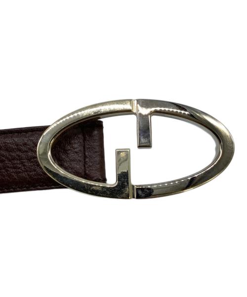 GUCCI（グッチ）GUCCI (グッチ) レザーベルト　GGオーバルロゴバックル ブラック×ブラウンの古着・服飾アイテム