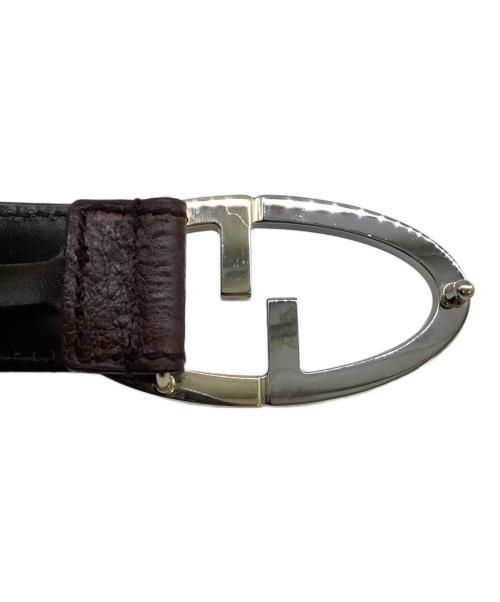 GUCCI（グッチ）GUCCI (グッチ) レザーベルト　GGオーバルロゴバックル ブラック×ブラウンの古着・服飾アイテム