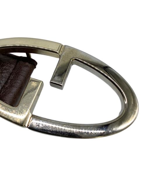 GUCCI（グッチ）GUCCI (グッチ) レザーベルト　GGオーバルロゴバックル ブラック×ブラウンの古着・服飾アイテム