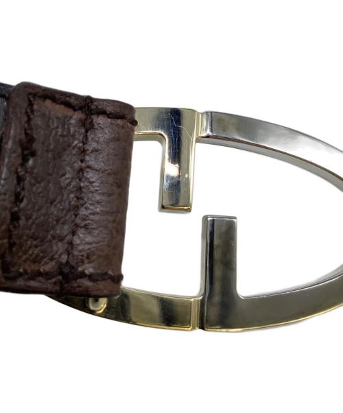 GUCCI（グッチ）GUCCI (グッチ) レザーベルト　GGオーバルロゴバックル ブラック×ブラウンの古着・服飾アイテム