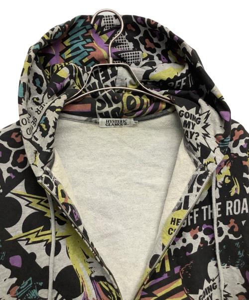 Hysteric Glamour（ヒステリックグラマー）Hysteric Glamour (ヒステリックグラマー) ジップパーカー ライトグレー×ブラック サイズ:Mの古着・服飾アイテム